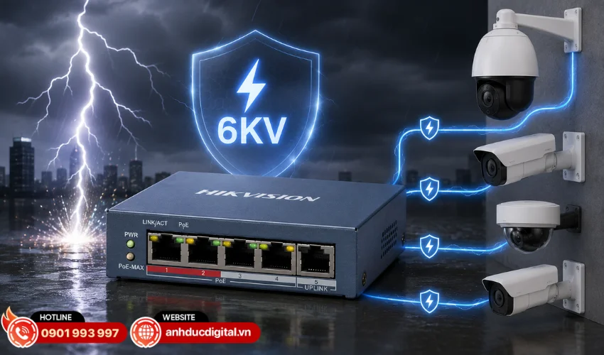 Khả năng chống s&eacute;t 6KV cho c&aacute;c cổng PoE