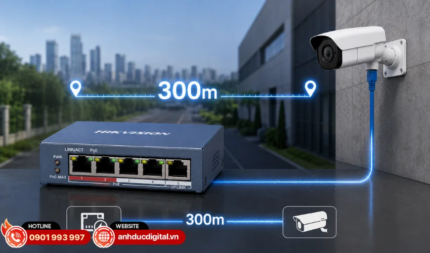 Khoảng c&aacute;ch truyền dẫn l&ecirc;n đến 300m