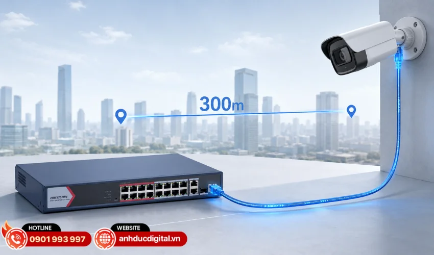 Khoảng cách truyền dẫn lên đến 300m