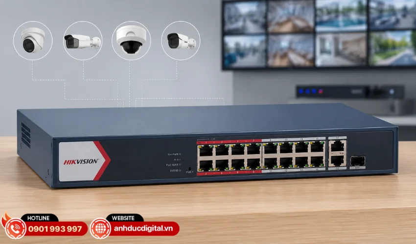 Switch mạng thông minh 16 cổng PoE