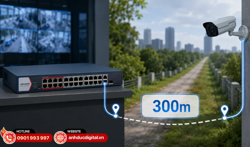 Khoảng cách truyền dẫn lên đến 300m