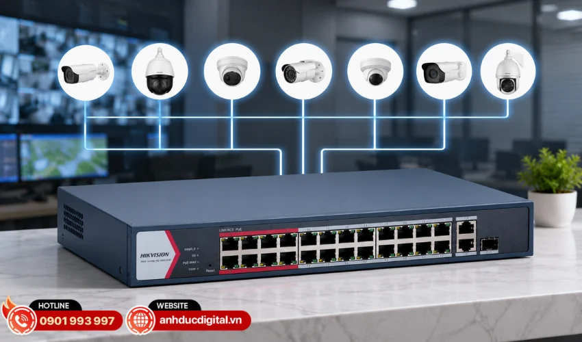 Switch mạng thông minh 24 cổng PoE