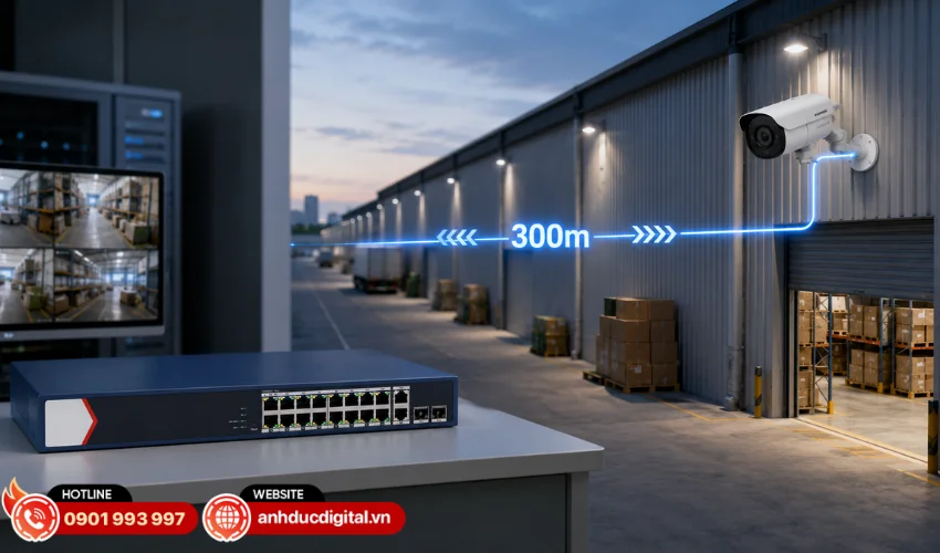 Khoảng cách truyền PoE lên đến 300m