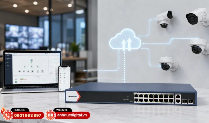 Switch mạng 16 cổng PoE Gigabit quản lý qua Cloud