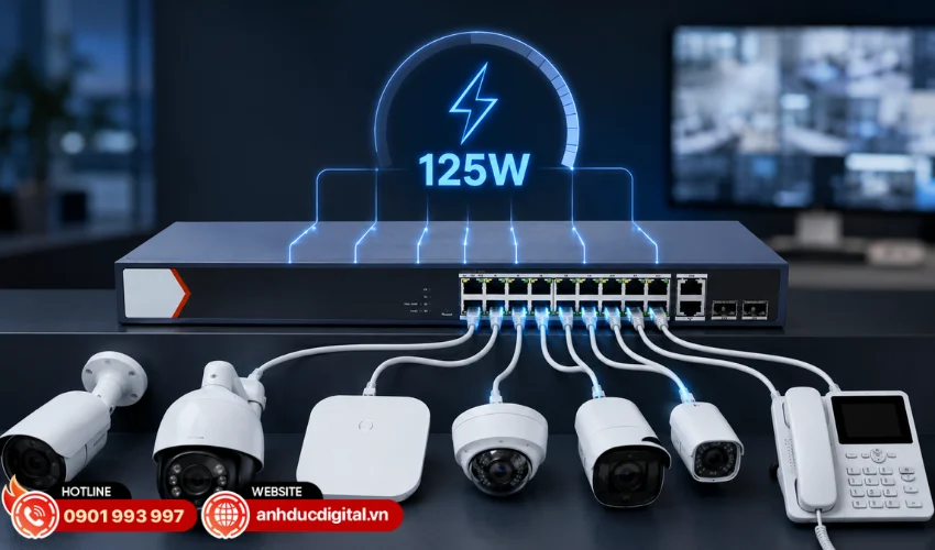 Công suất PoE 125W mạnh mẽ