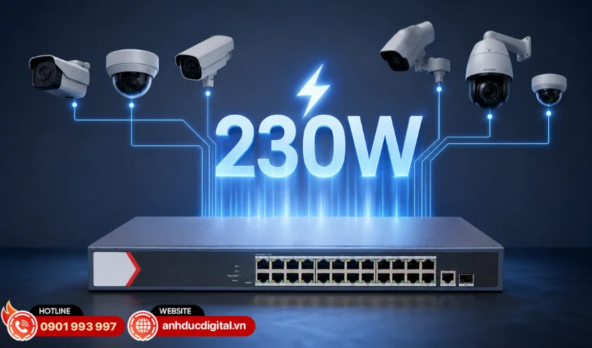 Công suất PoE 230W mạnh mẽ