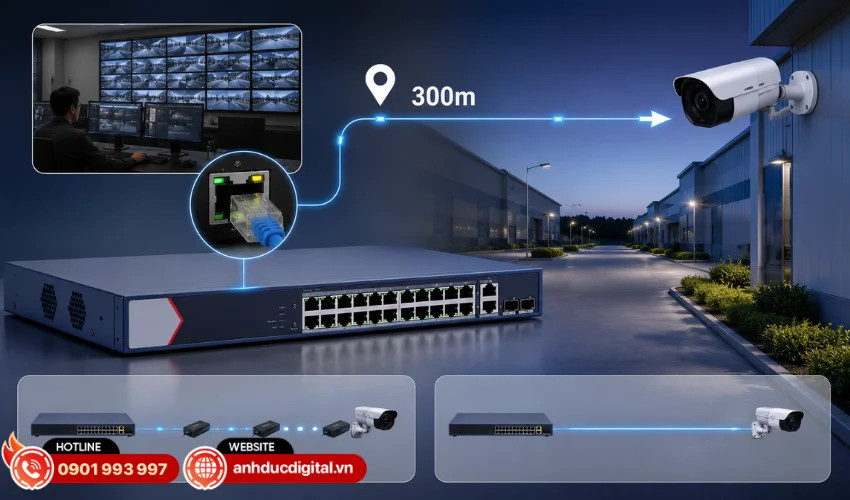 Khoảng cách truyền PoE lên đến 300m