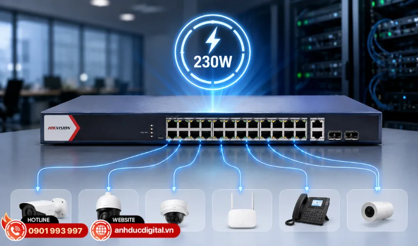 Công suất PoE 230W mạnh mẽ
