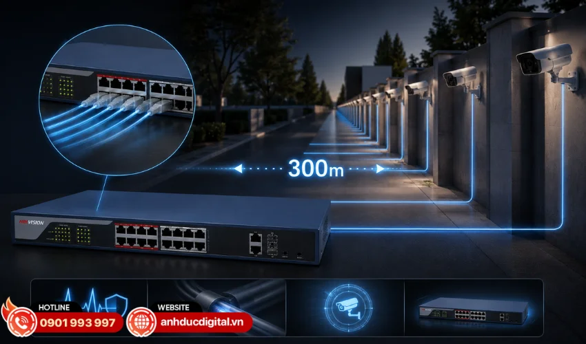 Khoảng c&aacute;ch truyền dẫn l&ecirc;n đến 300m