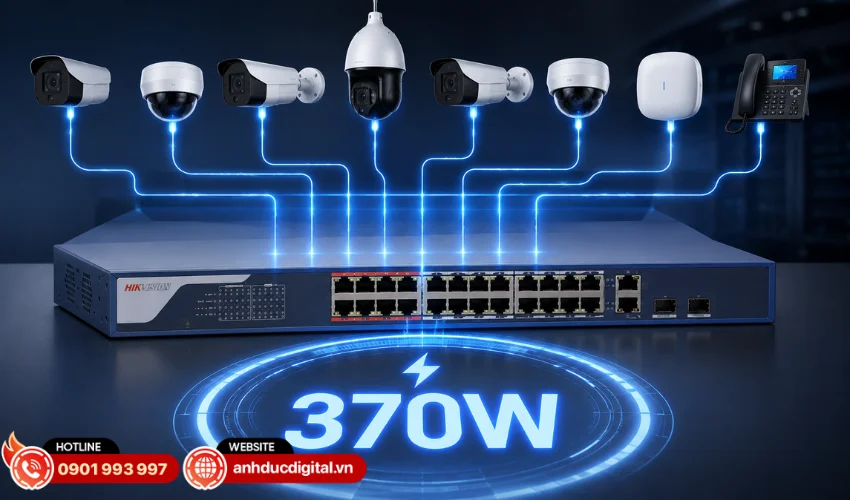 C&ocirc;ng suất PoE tối đa l&ecirc;n đến 370W