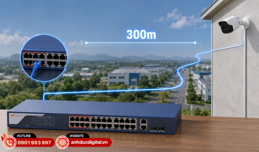 Khoảng c&aacute;ch truyền dẫn l&ecirc;n đến 300m