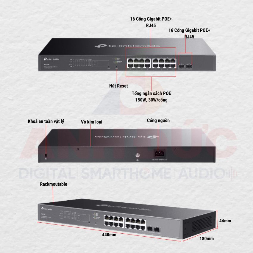 Thiết kế switch PoE 16 Cổng TP Link SG2218P