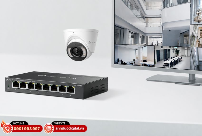Switch TP-Link Omada ES208G được trang bị 8 cổng RJ45 Gigabit hỗ trợ tốc độ 10/100/1000 Mbps