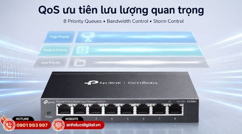 ES208G cung cấp c&aacute;c t&iacute;nh năng Layer 2 như Static Link Aggregation (LAG) gi&uacute;p kết hợp nhiều đường truyền