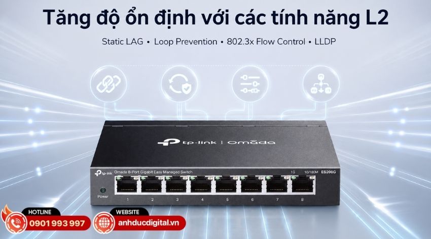 ES208G hỗ trợ IGMP Snooping v1/v2/v3 để quản l&yacute; hiệu quả lưu lượng multicast trong mạng