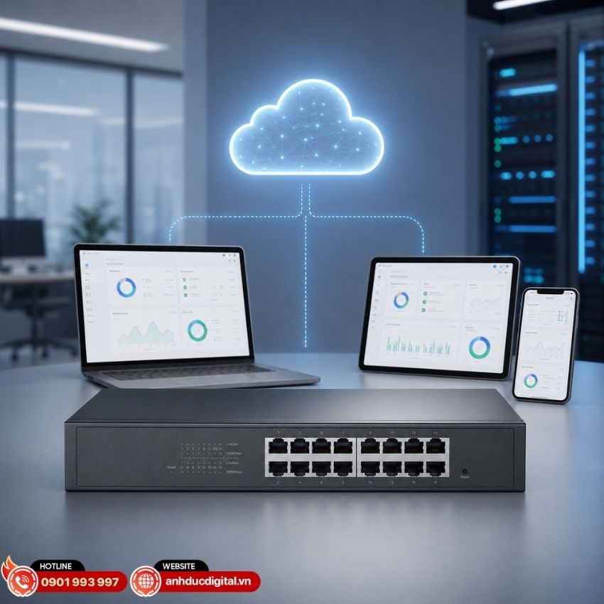 ES216G hỗ trợ quản l&yacute; tập trung th&ocirc;ng qua Omada Cloud&nbsp;gi&uacute;p người d&ugrave;ng dễ d&agrave;ng theo d&otilde;i v&agrave; cấu h&igrave;nh thiết bị mạng