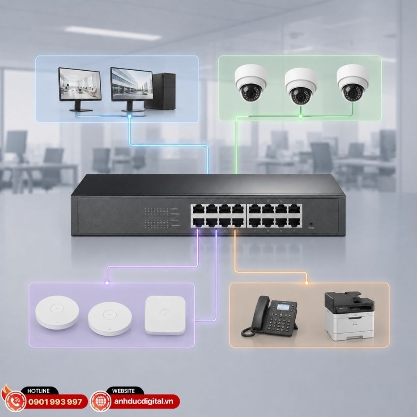 ES216G hỗ trợ Port-Based VLAN v&agrave; 802.1Q Tag VLAN gi&uacute;p người d&ugrave;ng ph&acirc;n chia mạng th&agrave;nh c&aacute;c nh&oacute;m ri&ecirc;ng biệt theo nhu cầu