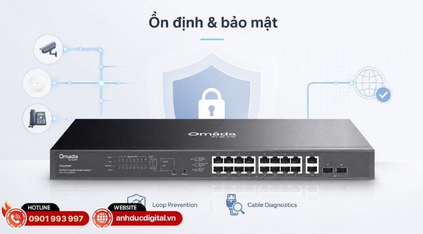 ES220GMP t&iacute;ch hợp Loop Prevention/Loopback Detection nhằm ph&aacute;t hiện v&agrave; hạn chế c&aacute;c sự cố do v&ograve;ng lặp mạng g&acirc;y ra