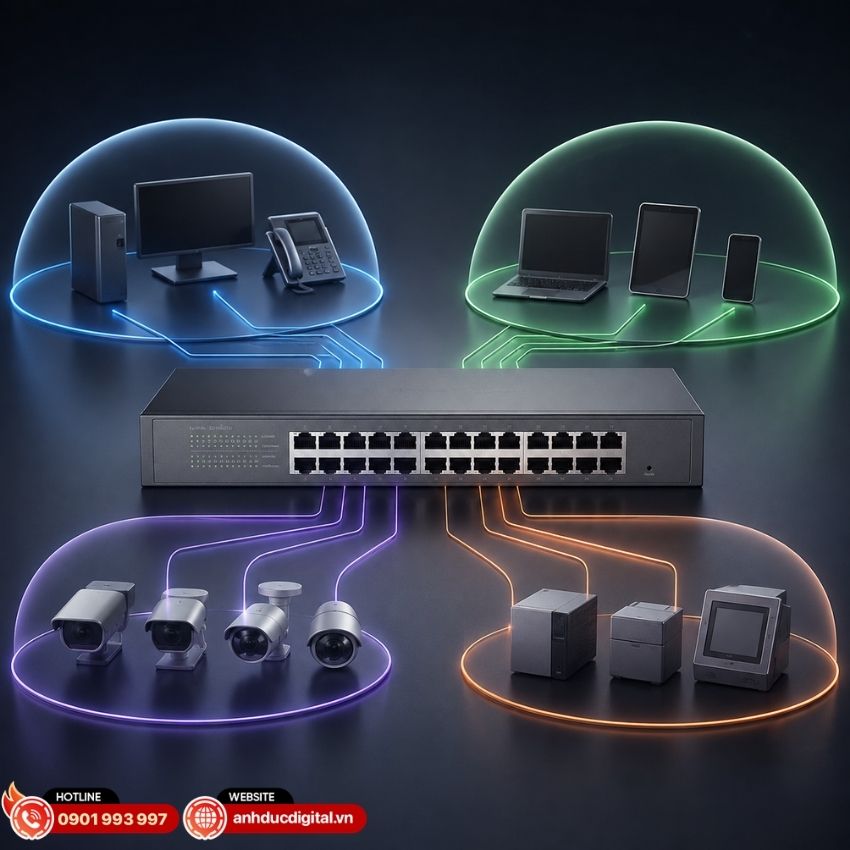 ES224G hỗ trợ 802.1Q Tag VLAN, Port-Based VLAN v&agrave; MTU VLAN