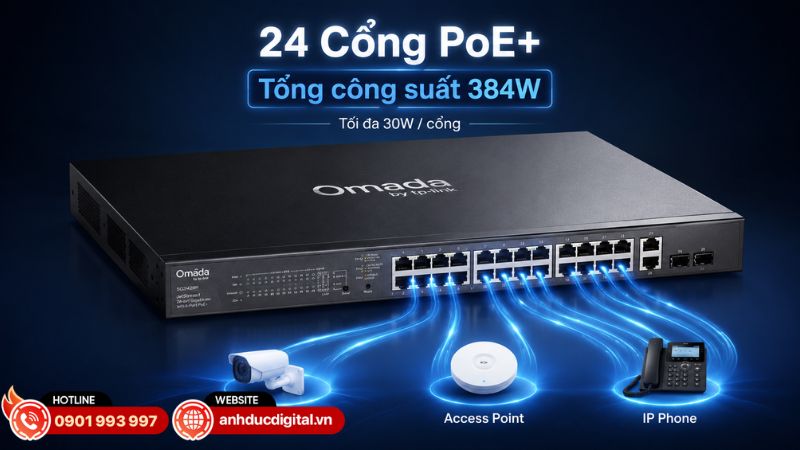 ES228GMP sở hữu 24 cổng Gigabit PoE+ hỗ trợ chuẩn IEEE 802.3af/at&nbsp;với tổng ng&acirc;n s&aacute;ch PoE l&ecirc;n đến 384W