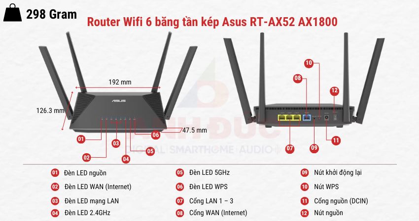 Router Wifi 6 băng tần kép Asus RT-AX52 AX1800