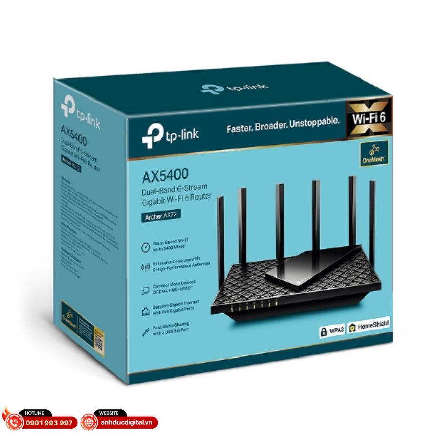 Sở hữu sản phẩm Router Wifi 6 Gigabit TP-Link Archer Ax72 Băng Tầng Kép AX5400 tại Anh Đức Digital