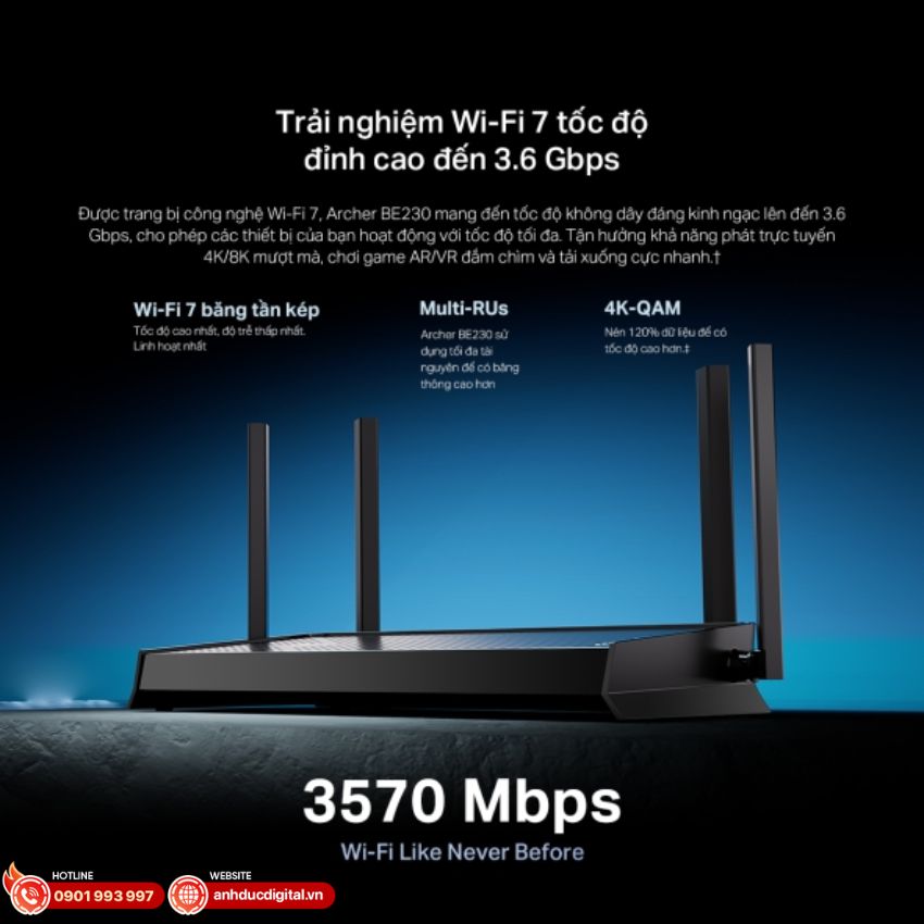 Tốc độ kết nối Internet của Router Wifi 7 BE3600 Tp-link Archer BE230