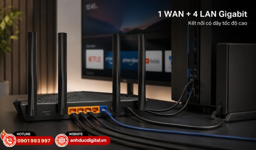 5 cổng Gigabit cho mạng c&oacute; d&acirc;y tốc độ cao