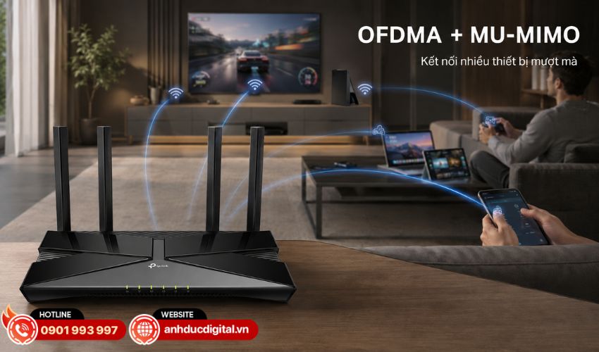 C&ocirc;ng nghệ OFDMA v&agrave; MU-MIMO hỗ trợ nhiều thiết bị c&ugrave;ng l&uacute;c