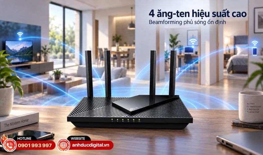 Trang bị 4 ăng-ten tăng cường v&ugrave;ng phủ Wi-Fi