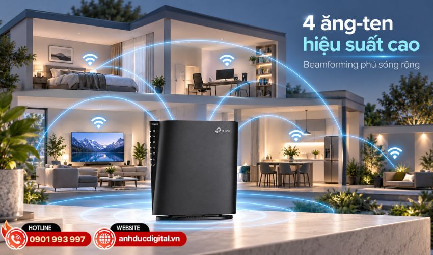 Trang bị 4 ăng-ten hiệu suất cao kết hợp Beamforming&nbsp;