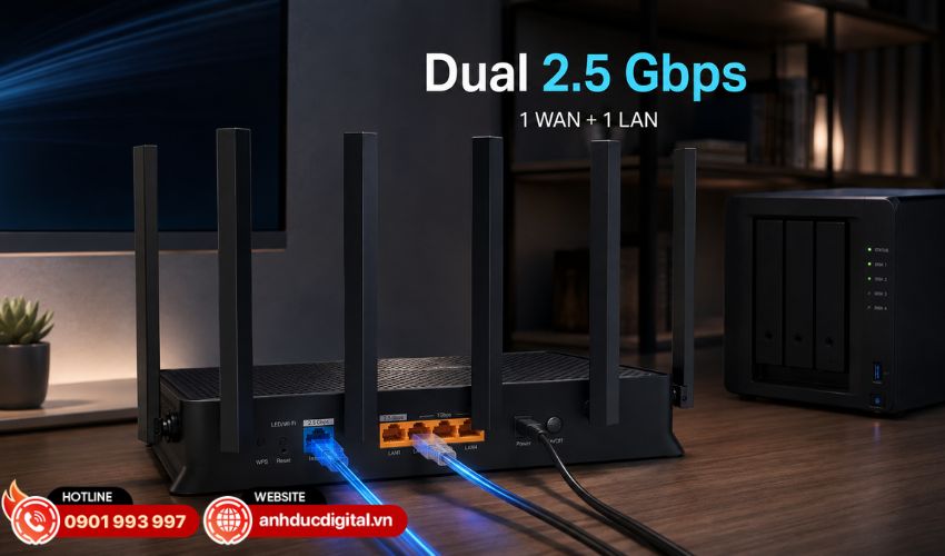 Hai cổng Ethernet 2.5 Gbps khai thác đường truyền Gigabit+
