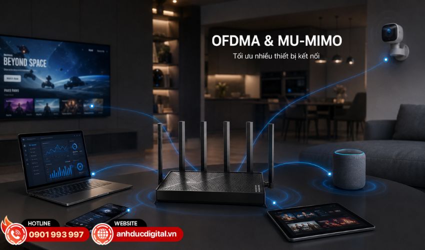 Hỗ trợ OFDMA và MU-MIMO cho nhiều thiết bị kết nối đồng thời