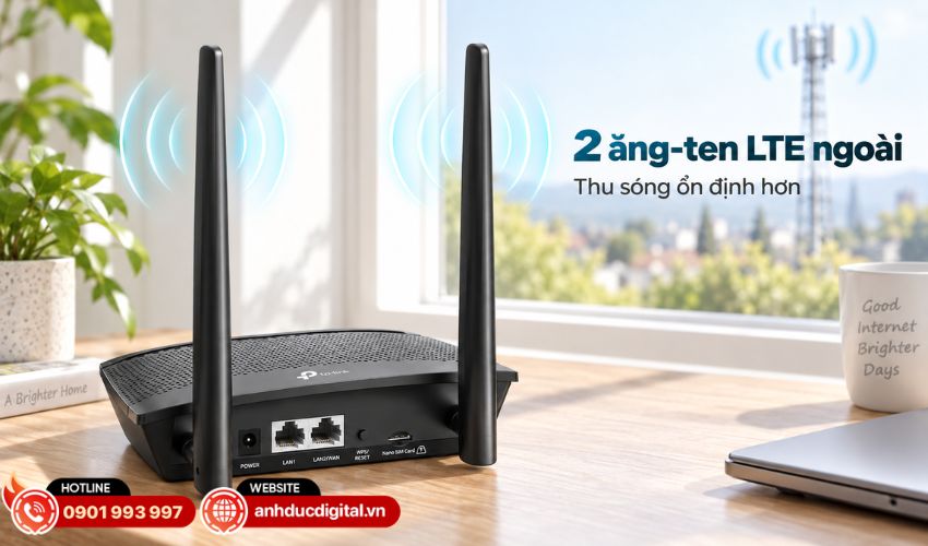 Trang bị 2 ăng-ten 4G LTE ngo&agrave;i c&oacute; thể th&aacute;o rời