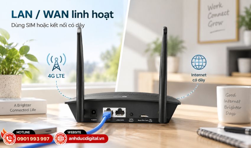 Trang bị cổng LAN v&agrave; LAN/WAN cho thiết bị c&oacute; d&acirc;y
