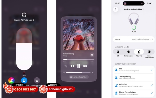 Menu cài đặt của tai nghe AirPods Max 2