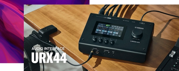 Yamaha URX44 hỗ trợ USB-C 6-in/4-out, 32-bit/192 kHz, tích hợp DSP và màn hình cảm ứng, phù hợp thu âm và livestream đa nguồn ổn định