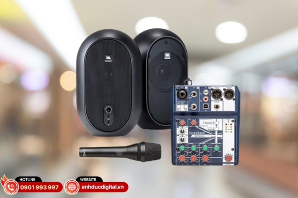Loa JBL ONE Series 104 + Mixer Notepad 5 + Micro AKG P5i: bộ đa năng, vừa livestream vừa thu âm tại nhà