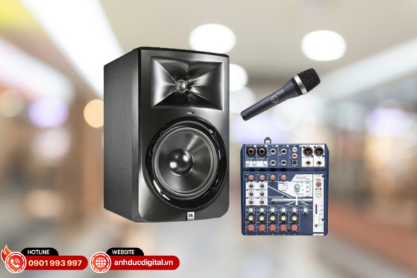 “Loa JBL LSR308 + Mixer Notepad 8 + Micro AKG D5: bộ thu âm chuyên nghiệp cho phòng thu mini hoặc streamer chuyên nghiệp