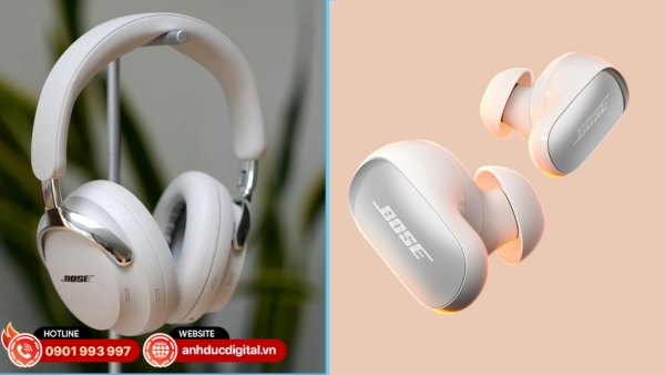 Bose QuietComfort Ultra Headphones 2 mang thiết kế chụp tai cao cấp, êm ái trong khi Bose QuietComfort Ultra Ultra Earbuds 2 nhỏ gọn, nhẹ và vừa vặn