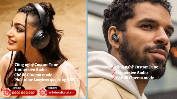 Cả hai tai nghe mang đến âm thanh sống động với công nghệ CustomTune và Immersive Audio, tối ưu trải nghiệm nghe cá nhân