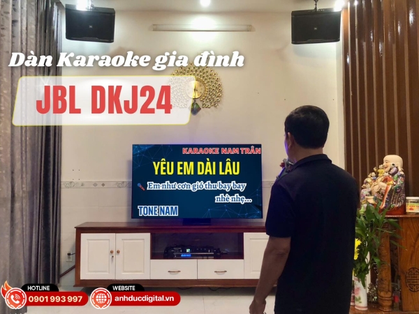 Dàn karaoke JBL DKJ24 phù hợp không gian gia đình nhỏ, cho âm thanh rõ ràng, dễ hát và sử dụng đơn giản