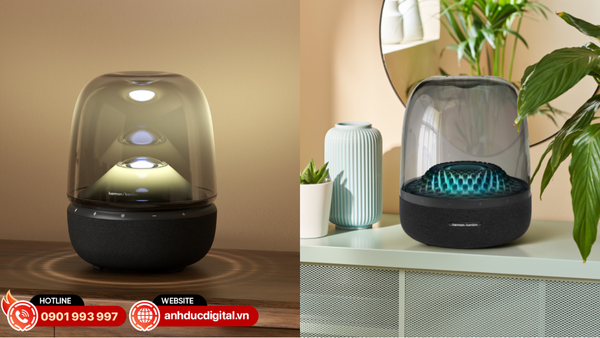 Harman Kardon Aura Studio 5 và Aura Studio 4 đều có thiết kế vòm trong suốt đặc trưng, mang vẻ hiện đại và tinh tế