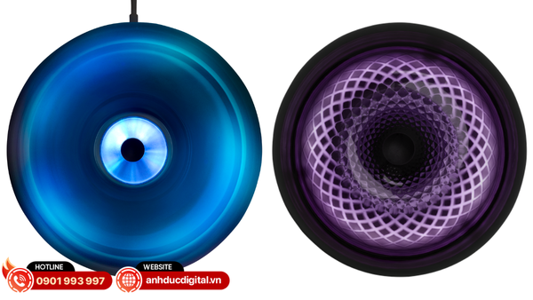 Aura Studio 5 có LED trung tâm dịu và tinh gọn, còn Aura Studio 4 sở hữu LED đa màu lan tỏa sống động hơn