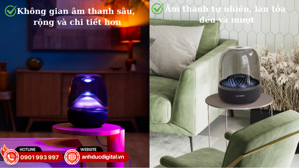 Aura Studio 5 mở ra âm trường rộng sâu 360°, còn Aura Studio 4 phủ âm đều mượt trong không gian