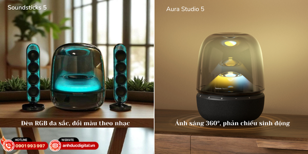 Cả hai loa đều kết hợp hiệu ứng ánh sáng độc đáo, biến âm nhạc thành trải nghiệm thị giác sống động