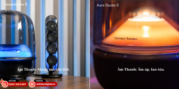 So sánh SoundSticks 5 và Aura Studio 5 cho thấy cả hai đều tái tạo âm thanh chi tiết, mạnh mẽ và giàu cảm xúc