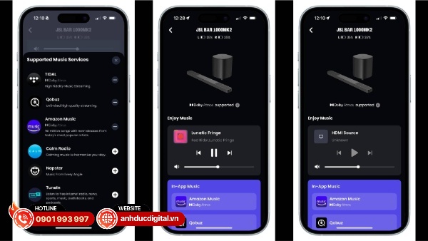 Giao diện ứng dụng JBL One để lựa chọn các dịch vụ trực tuyến chất lượng cao