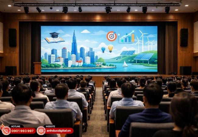 Màn hình LED hội trường cần đúng kích thước để đảm bảo tầm nhìn toàn bộ không gian