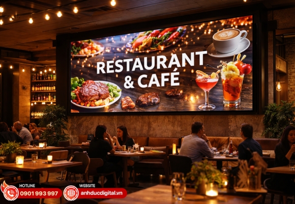 Màn hình LED giúp nhà hàng cafe thu hút khách với hình ảnh sống động và không gian ấn tượng
